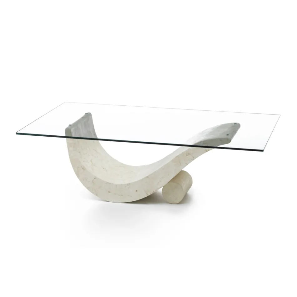 Modern design soffbord med glasskiva och Fossil Stone Base - Refill Viadurini