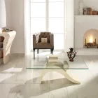 Modern design soffbord med glasskiva och Fossil Stone Base - Refill Viadurini