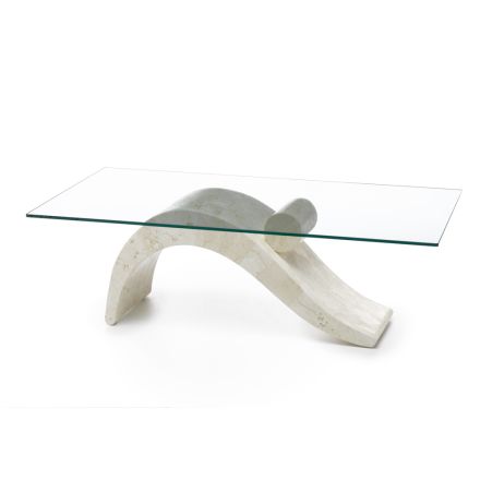 Modern design soffbord med glasskiva och Fossil Stone Base - Refill Viadurini