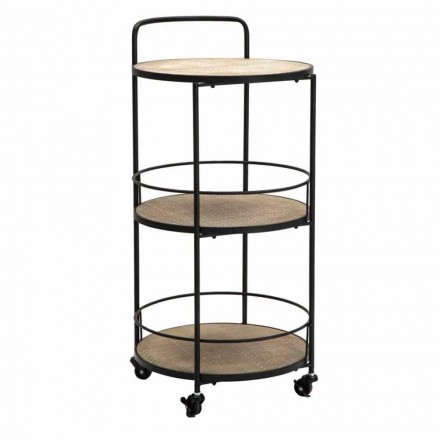 Modern design soffbord i järn och MDF med hjul och 3 hyllor - Lennox Viadurini