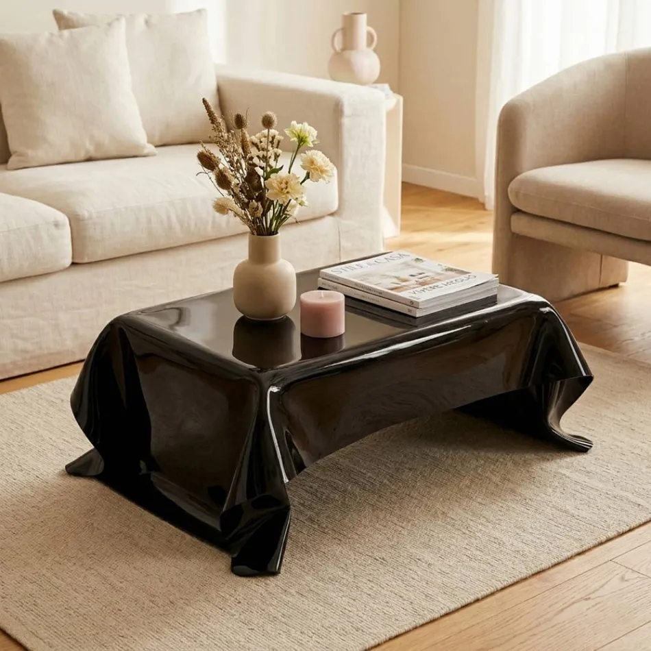 Melia svart draperat plexiglas designersoffbord tillverkat i Italien Viadurini