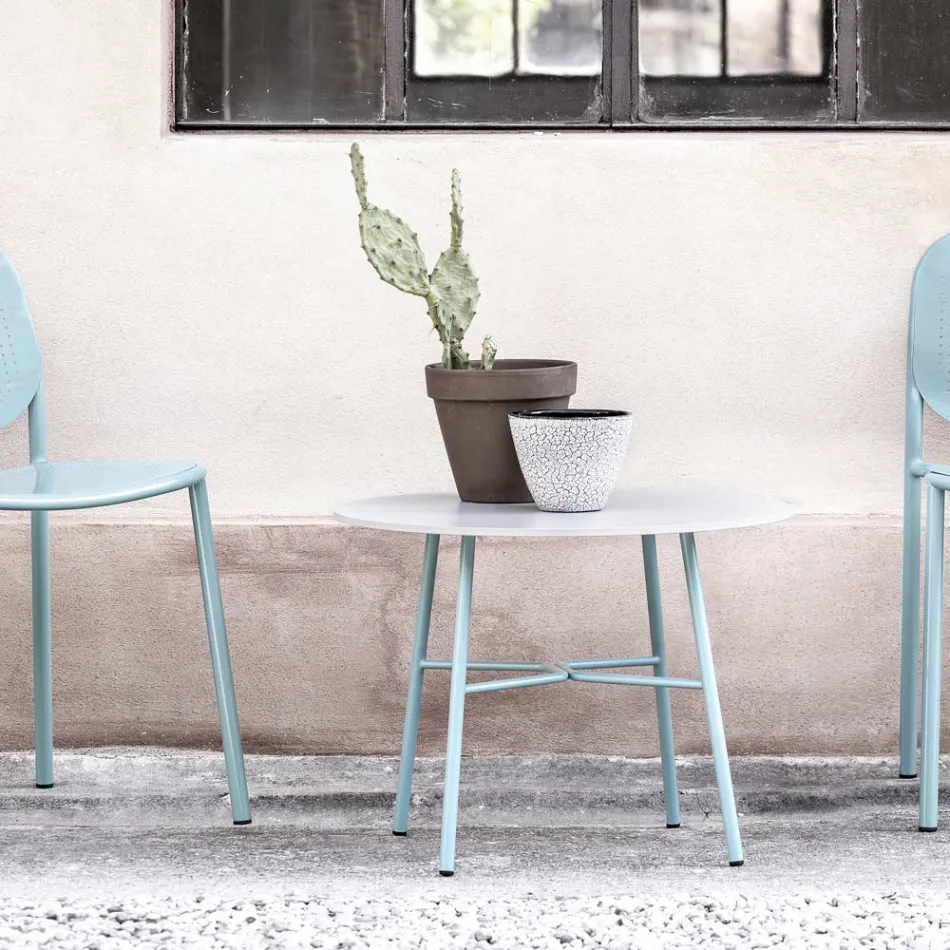 Runt utomhussoffbord i HPL med metallunderrede Tillverkat i Italien - Makino Viadurini