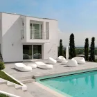 Trädgårdssoffbord med rund skiva i polyeten Tillverkat i Italien - Tibaldo Viadurini