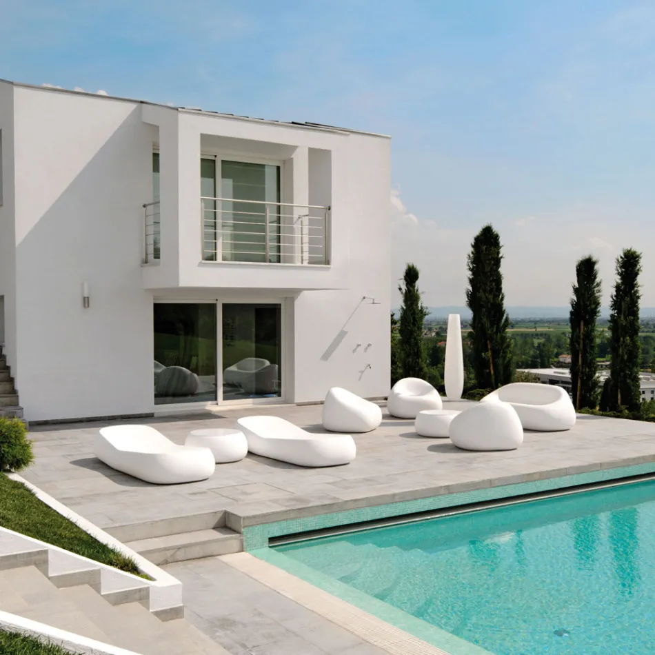 Trädgårdssoffbord med rund skiva i polyeten Tillverkat i Italien - Tibaldo Viadurini