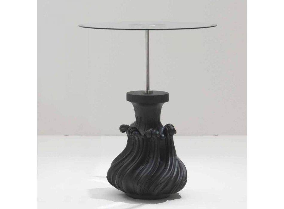 Soffbord glas / trä sandblästrat solid svart, diameter 60, Margo Viadurini