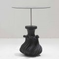 Soffbord glas / trä sandblästrat solid svart, diameter 60, Margo