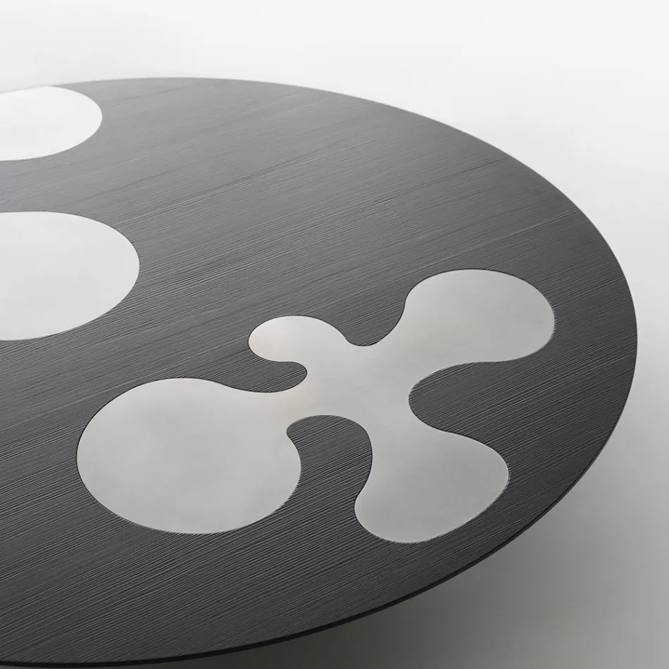 Soffbord i svartlackerat lärkträ med inlägg i satinerat rostfritt stål - Vergine Viadurini