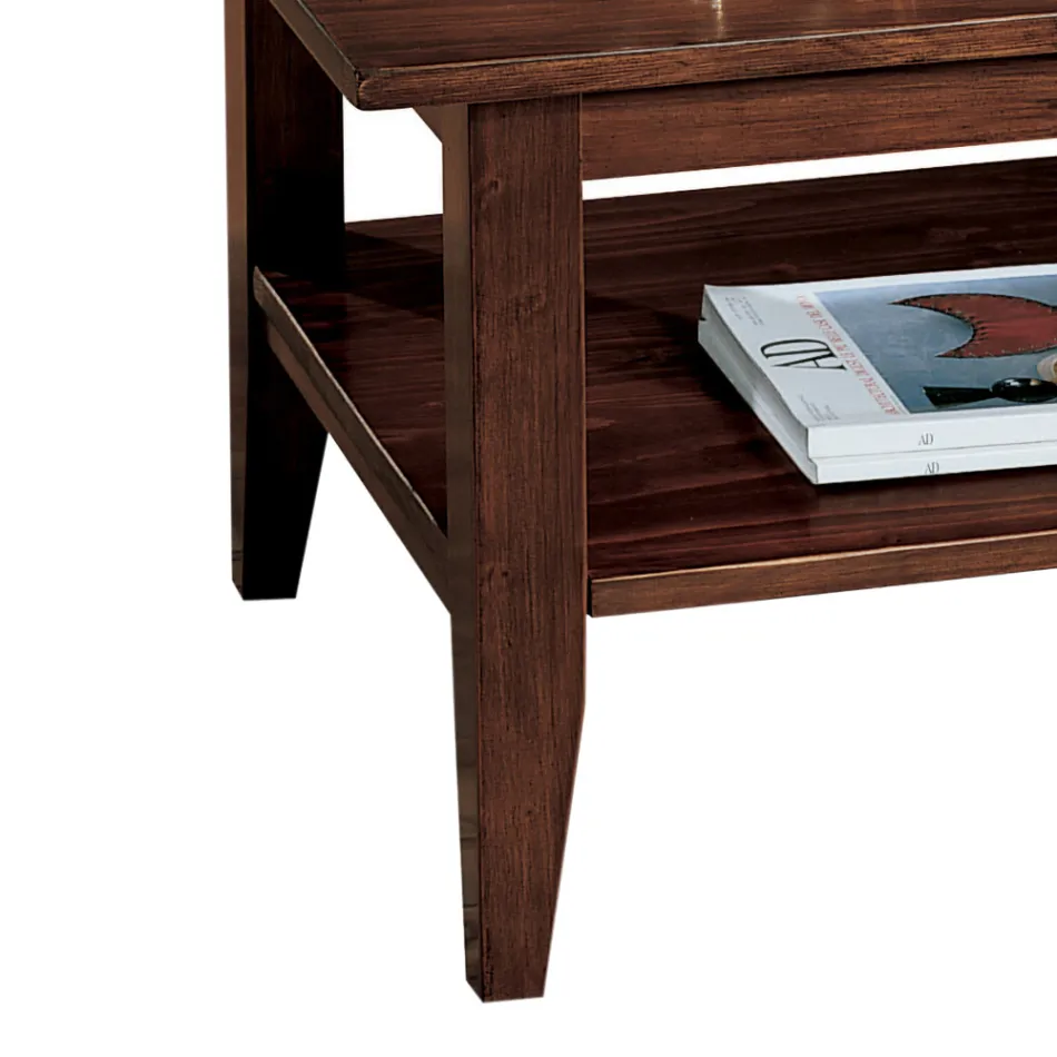 Soffbord i patinerad valnötsfinish med hylla Made in Italy - Pekele Viadurini