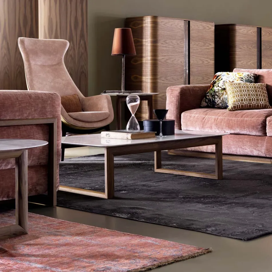 Grilli York design massivt trä och marmor soffbord tillverkat i Italien Viadurini