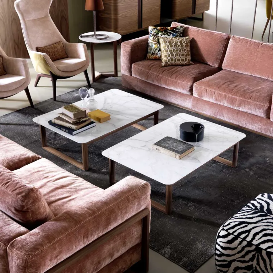 Grilli York design massivt trä och marmor soffbord tillverkat i Italien Viadurini