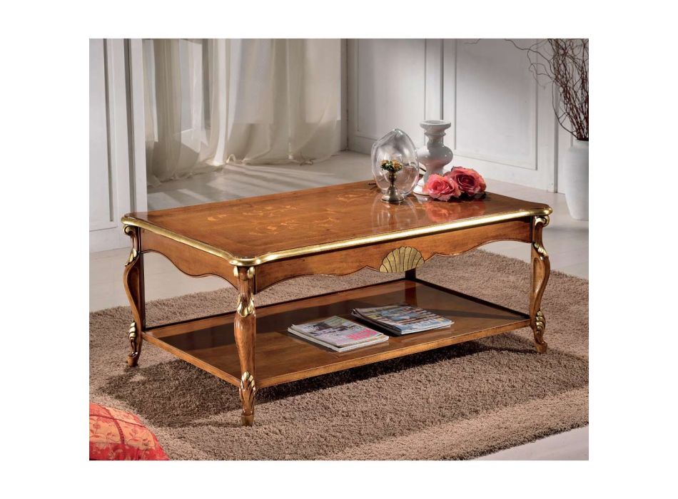 Lyxigt valnötsträ och guld infällt soffbord tillverkat i Italien - Cambrige Viadurini