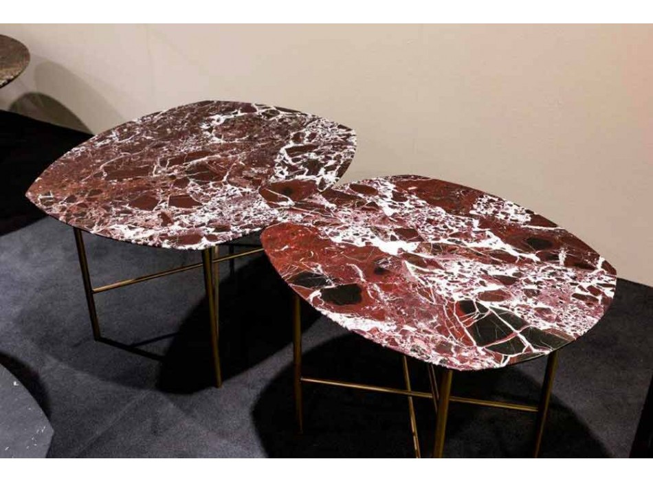 Soffbord i röd Levanto marmor och metall tillverkad i Italien, av Design - Morbello Viadurini
