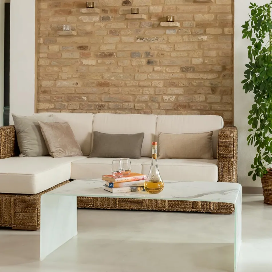 10 mm böjt soffbord i härdat glas med marmoreffekt - Aiello Viadurini