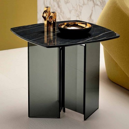 Soffa sidobord för vardagsrum med keramisk topp och rökt glas - slumpmässigt Viadurini