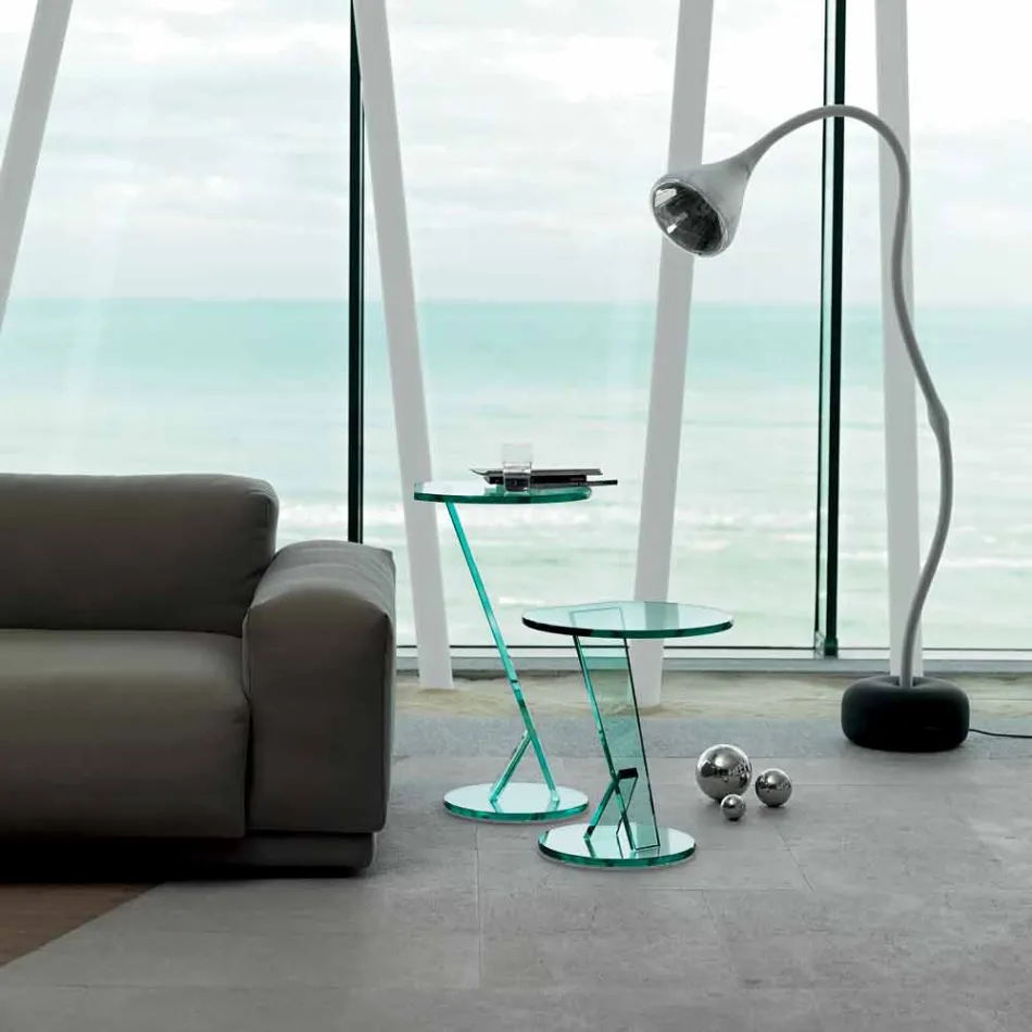 Sidobordsoffa i extra klart glas Made in Italy - Tarzan Viadurini