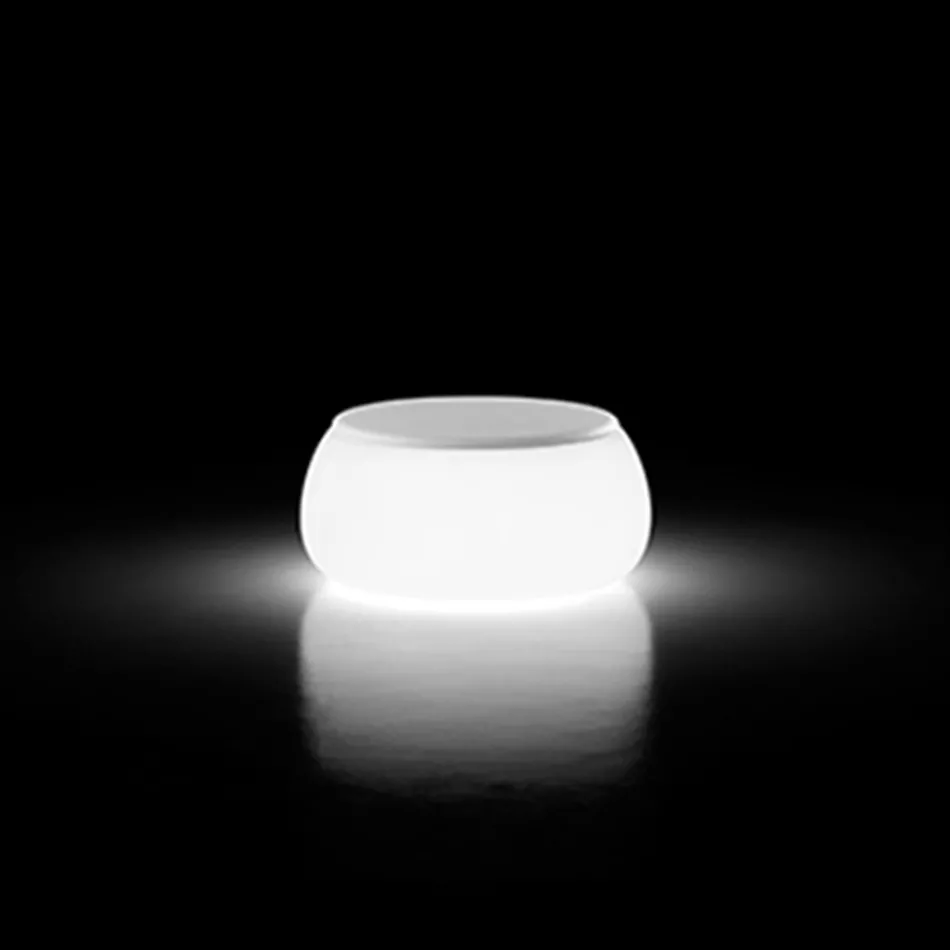 Ljust, runt trädgårdssoffbord i polyeten Tillverkat i Italien - Tibaldo Viadurini