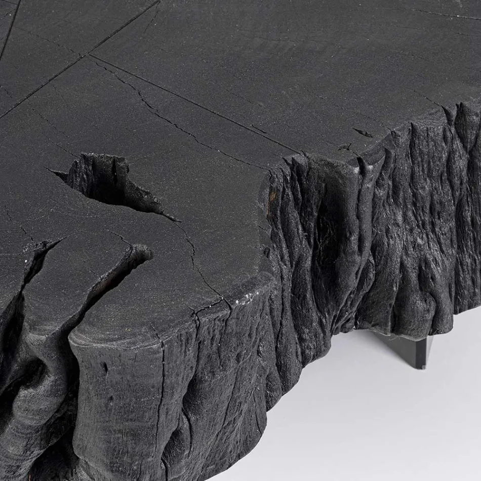 Homemotion svart soffbord i stål och naturligt akaciaträ - Camala Viadurini