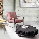 Homemotion svart soffbord i stål och naturligt akaciaträ - Camala Viadurini