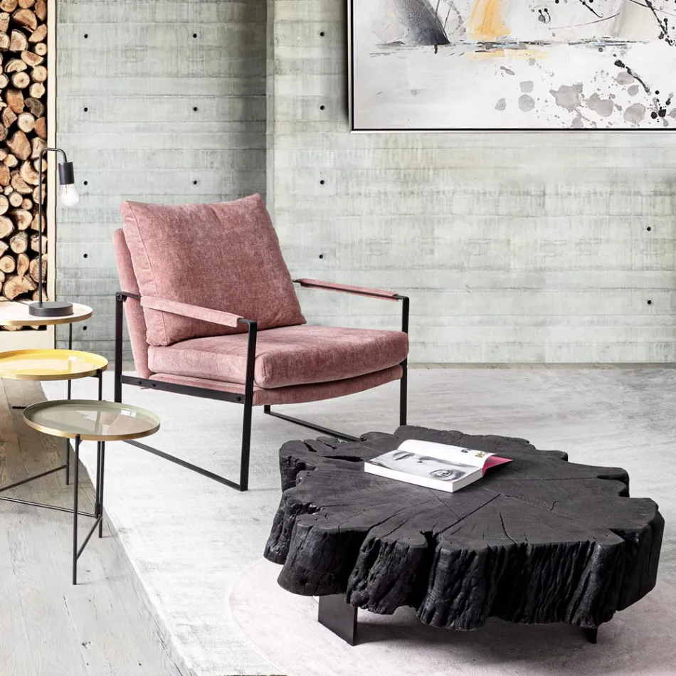 Homemotion svart soffbord i stål och naturligt akaciaträ - Camala Viadurini