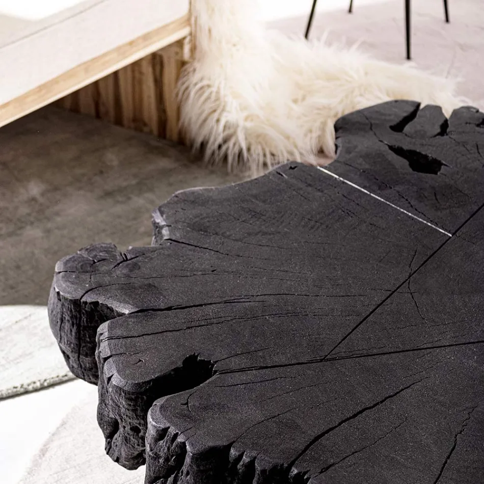 Homemotion svart soffbord i stål och naturligt akaciaträ - Camala Viadurini