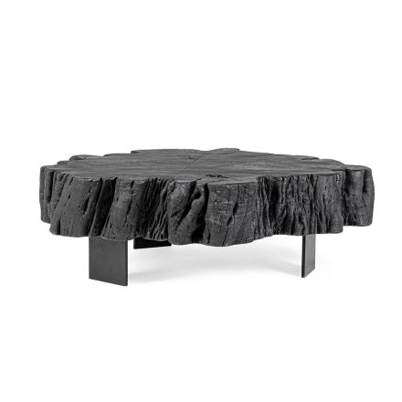 Homemotion svart soffbord i stål och naturligt akaciaträ - Camala Viadurini