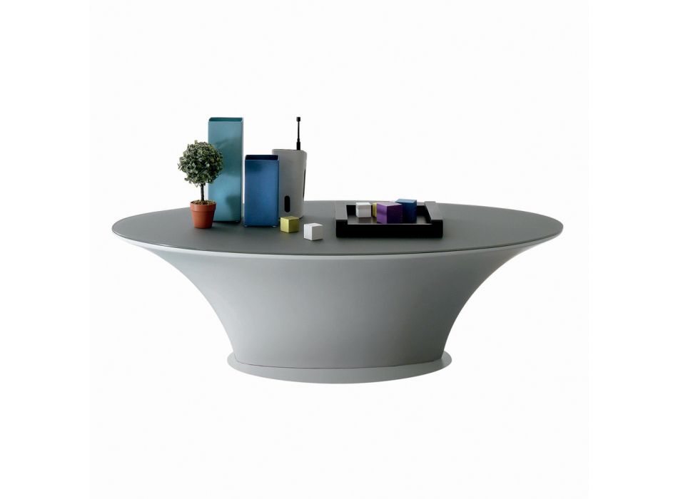 Båtdesign Ovalt soffbord metall och etsat glas - Ombordstigning Viadurini