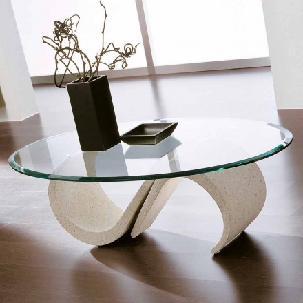 Oval soffbord i avfasat glas och syntetmarmor Tillverkad i Italien - Barbera Viadurini