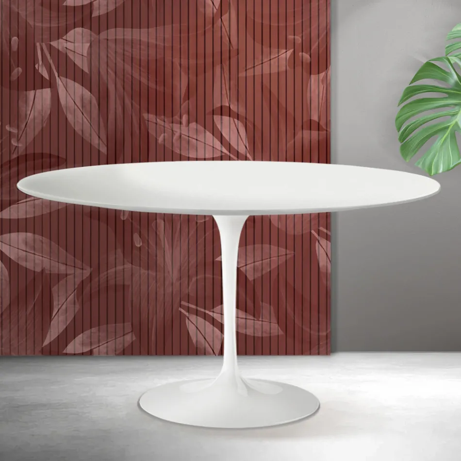 Saarinen Tulip ovalt soffbord H 41 cm i mattvit Florim keramik - Scharlakansröd Viadurini