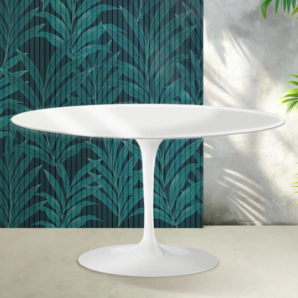 Saarinen Tulip ovalt soffbord H 41 cm i blank vit Florim keramik - Scharlakansröd Viadurini