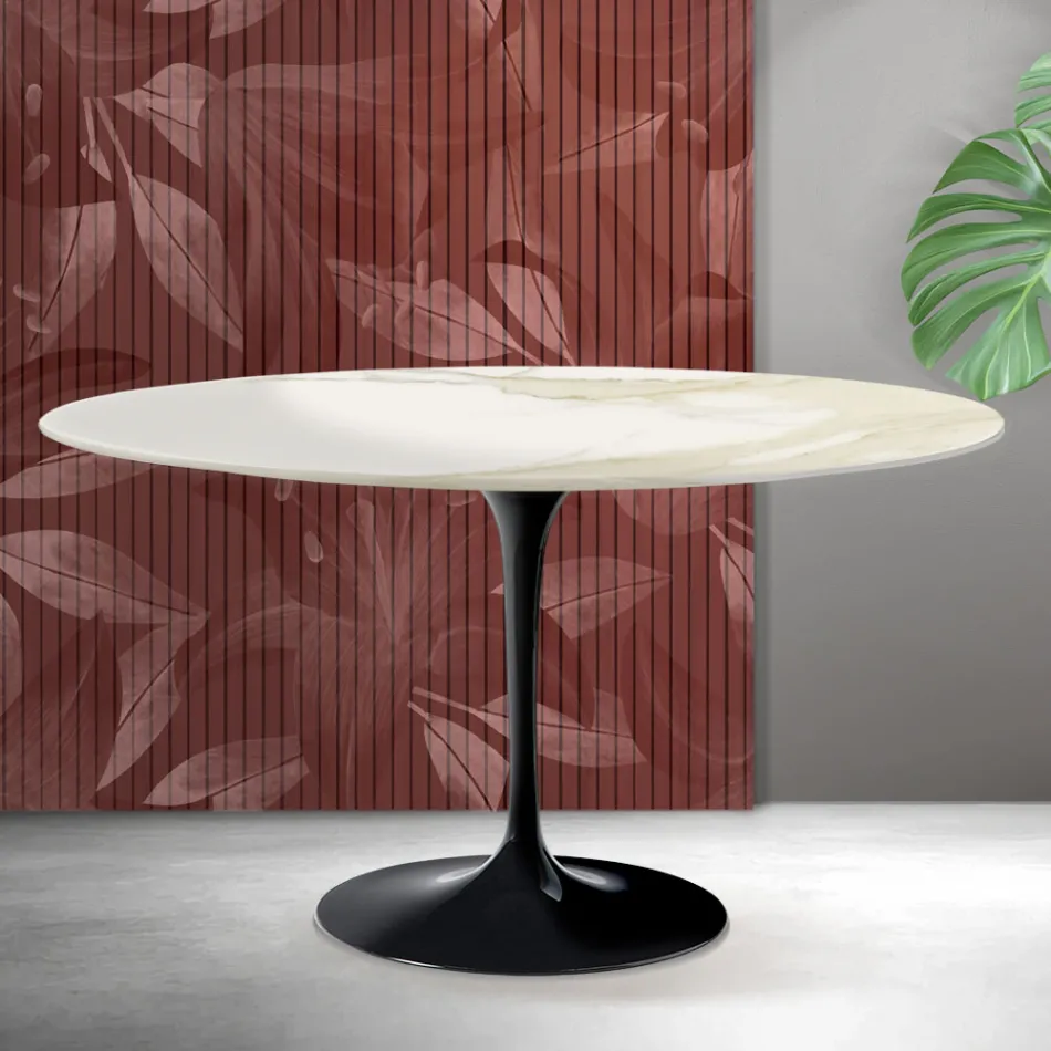 Saarinen Tulip ovalt soffbord H 41 cm i Florim Calacatta guld matt keramik - scharlakansröd Viadurini