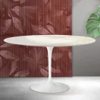 Saarinen Tulip ovalt soffbord H 41 cm i Florim Calacatta guld matt keramik - scharlakansröd Viadurini