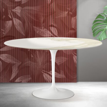 Saarinen Tulip ovalt soffbord H 41 cm i Florim Calacatta guld matt keramik - scharlakansröd Viadurini