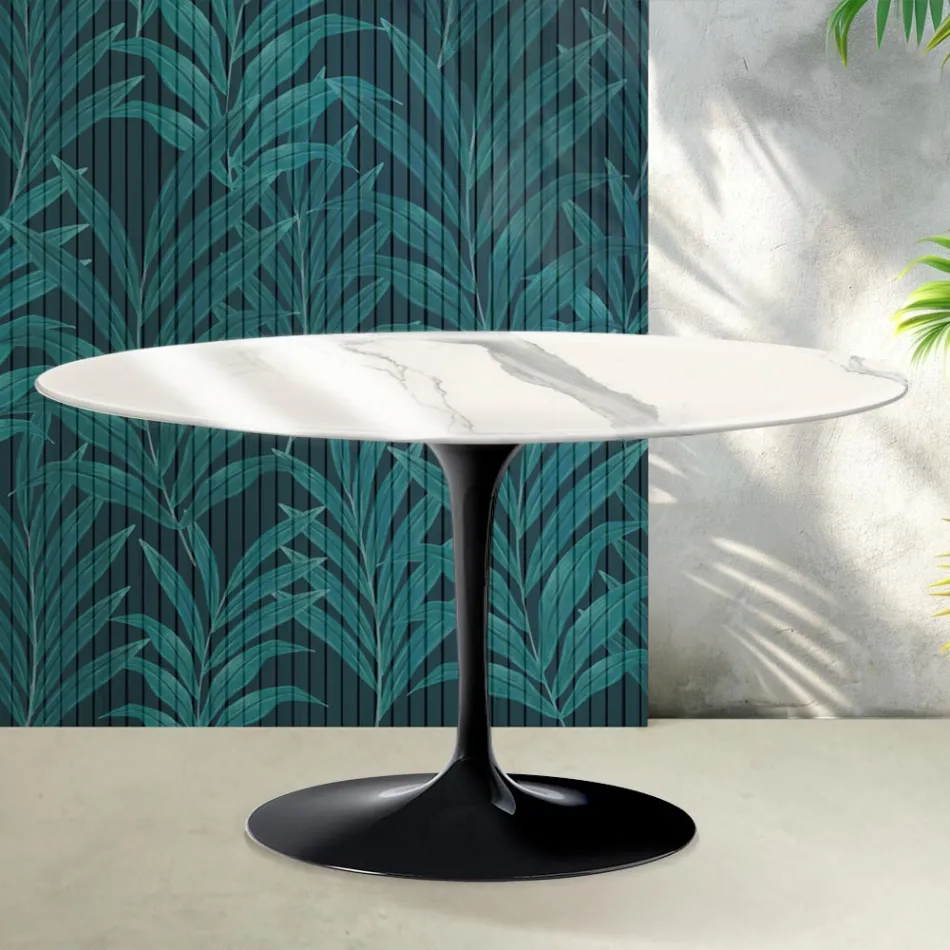 Saarinen Tulip ovalt soffbord H 41 cm i glansig Statuario Florim keramik - Scharlakansröd Viadurini