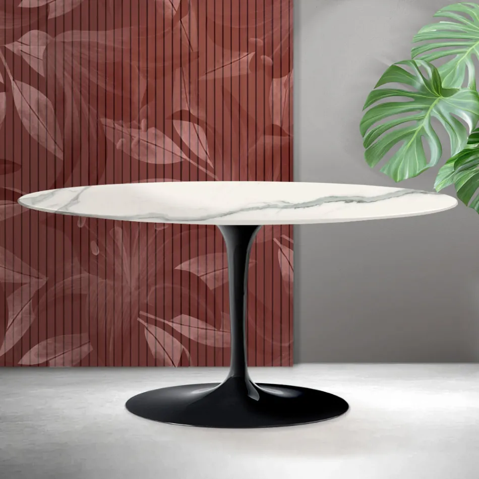 Saarinen Tulip ovalt soffbord H 41 cm i Florim Statuario matt keramik - Scharlakansröd Viadurini