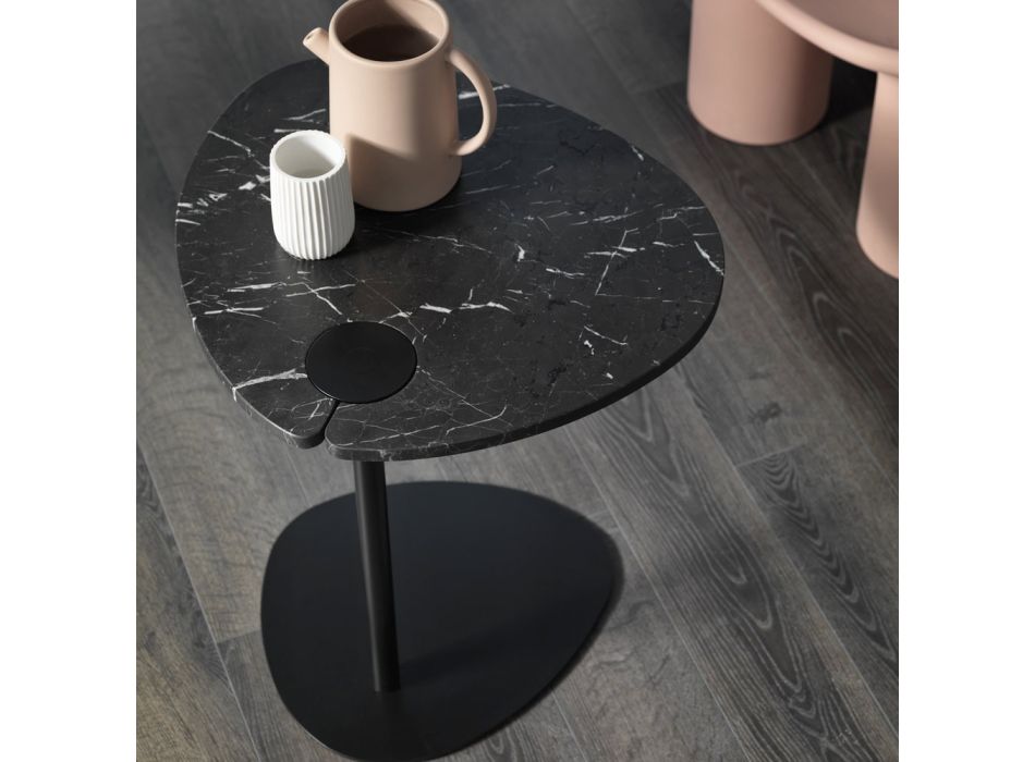 Soffbord för vardagsrum i metall och Marquinia marmor, lyxig design - Yassine Viadurini
