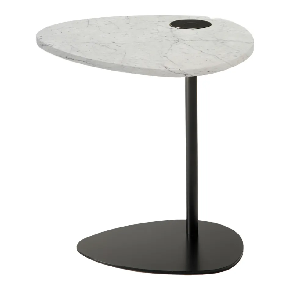 Soffbord för vardagsrum i metall och Marquinia marmor, lyxig design - Yassine Viadurini