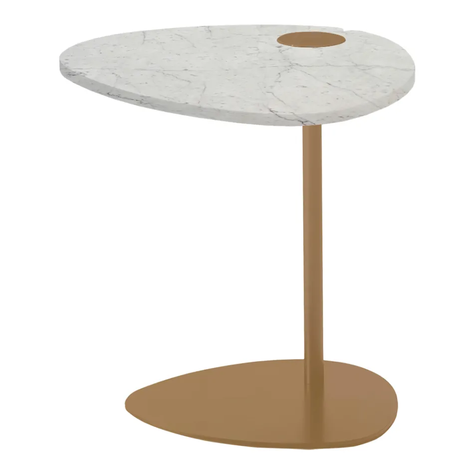 Soffbord för vardagsrum i metall och Marquinia marmor, lyxig design - Yassine Viadurini