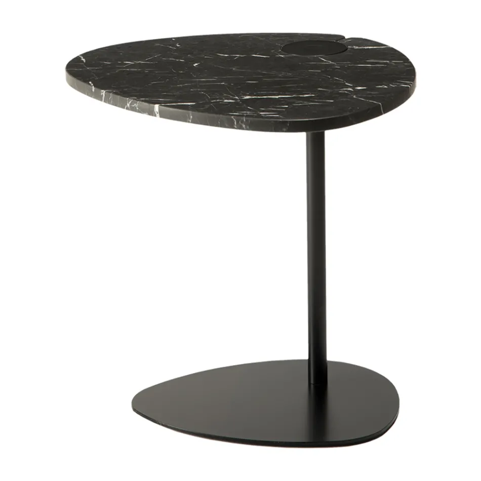 Soffbord för vardagsrum i metall och Marquinia marmor, lyxig design - Yassine Viadurini