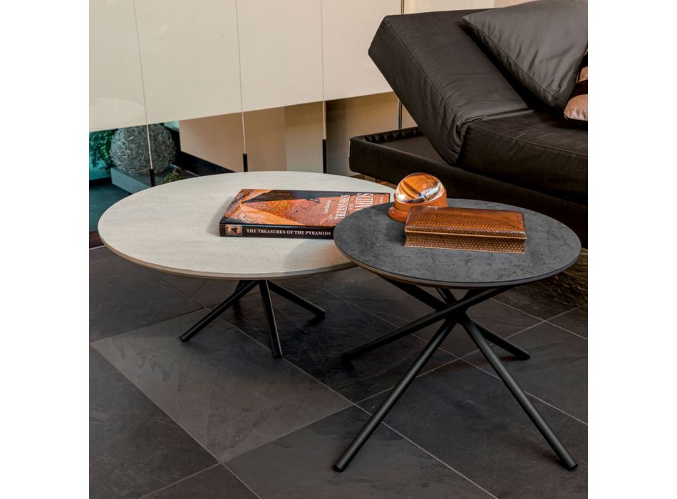 Runt soffbord för vardagsrummet metall och keramiksockel Oapca - Shanghai Viadurini