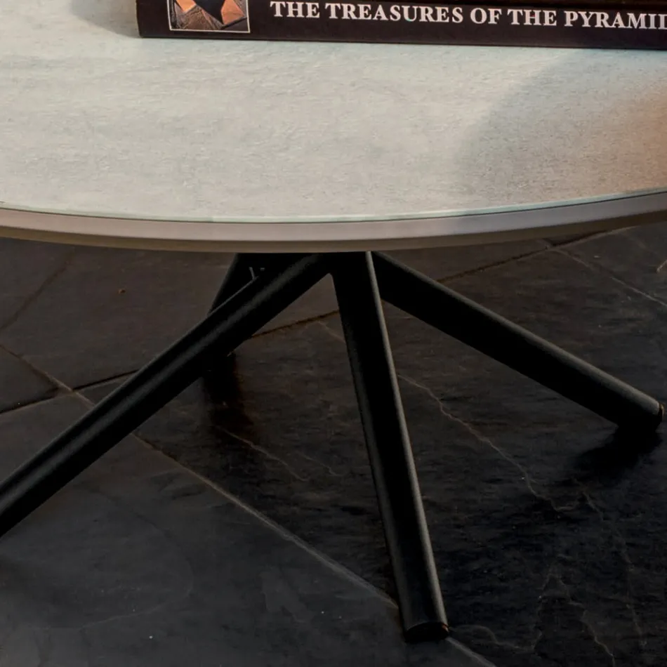 Runt soffbord för vardagsrummet metall och keramiksockel Oapca - Shanghai Viadurini