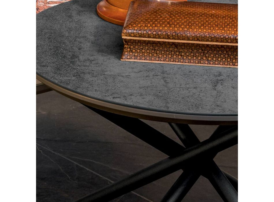Runt soffbord för vardagsrummet metall och keramiksockel Oapca - Shanghai Viadurini