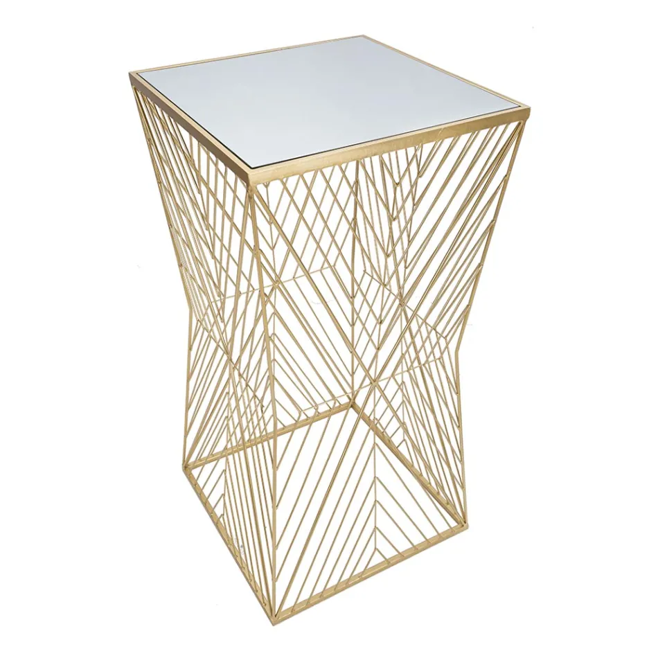 Telefonbord i gyllene järn och spegelglasskiva - Olivia Viadurini