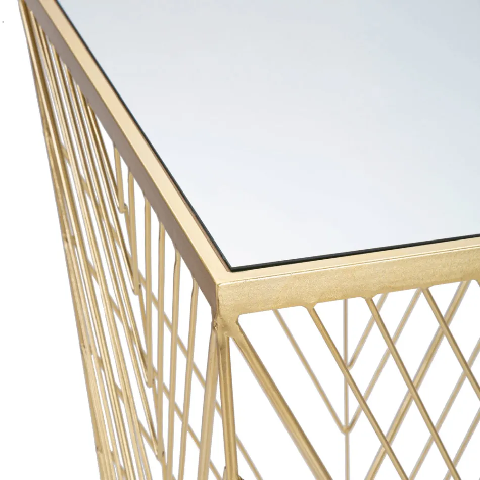 Telefonbord i gyllene järn och spegelglasskiva - Olivia Viadurini