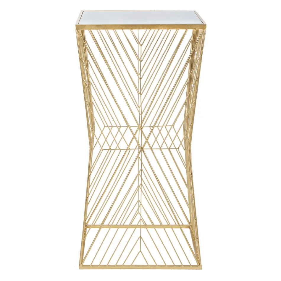 Telefonbord i gyllene järn och spegelglasskiva - Olivia Viadurini