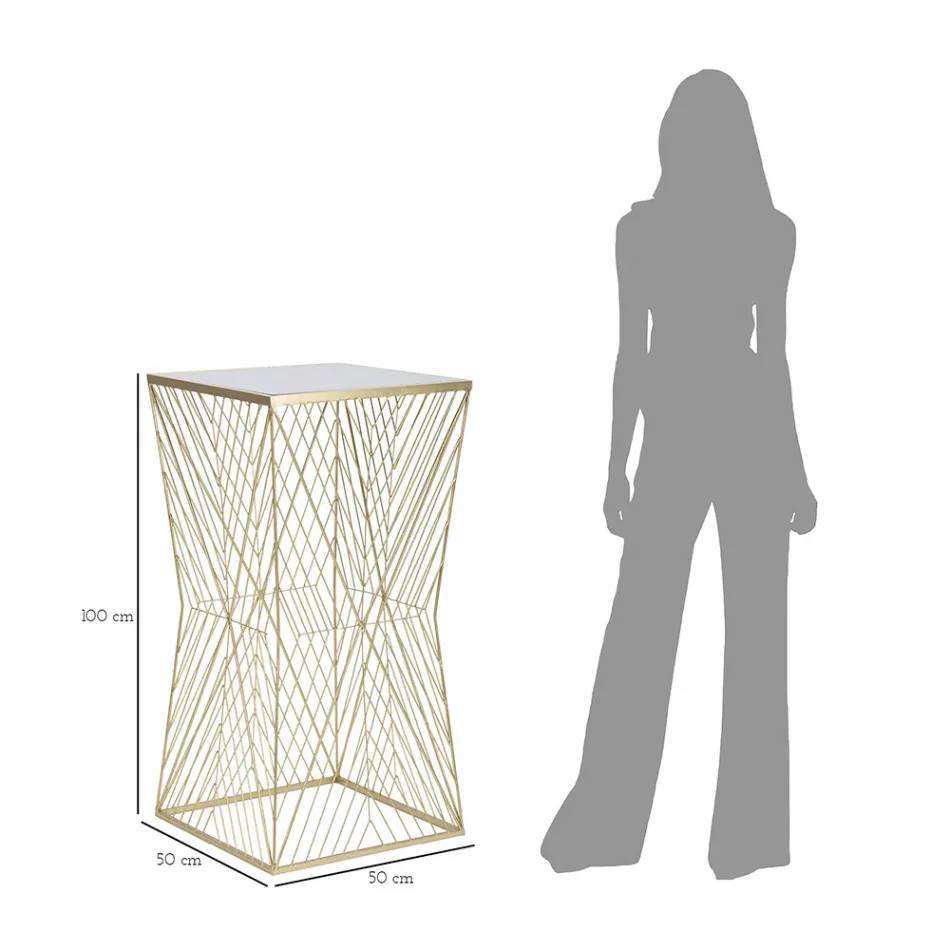 Telefonbord i gyllene järn och spegelglasskiva - Olivia Viadurini