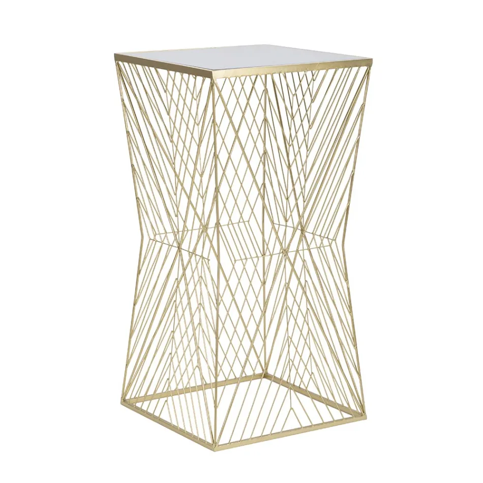 Telefonbord i gyllene järn och spegelglasskiva - Olivia Viadurini