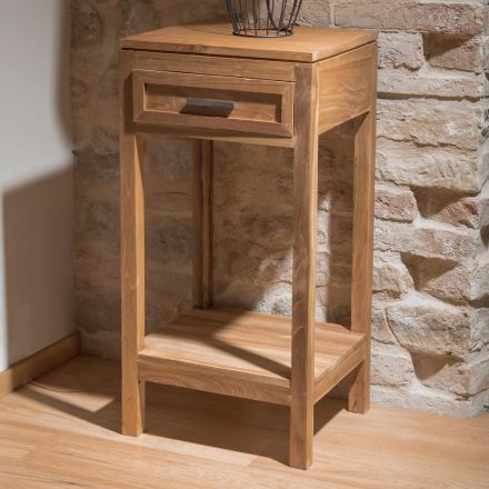 Soffbord i massiv teak med 1 låda - Akryl Viadurini