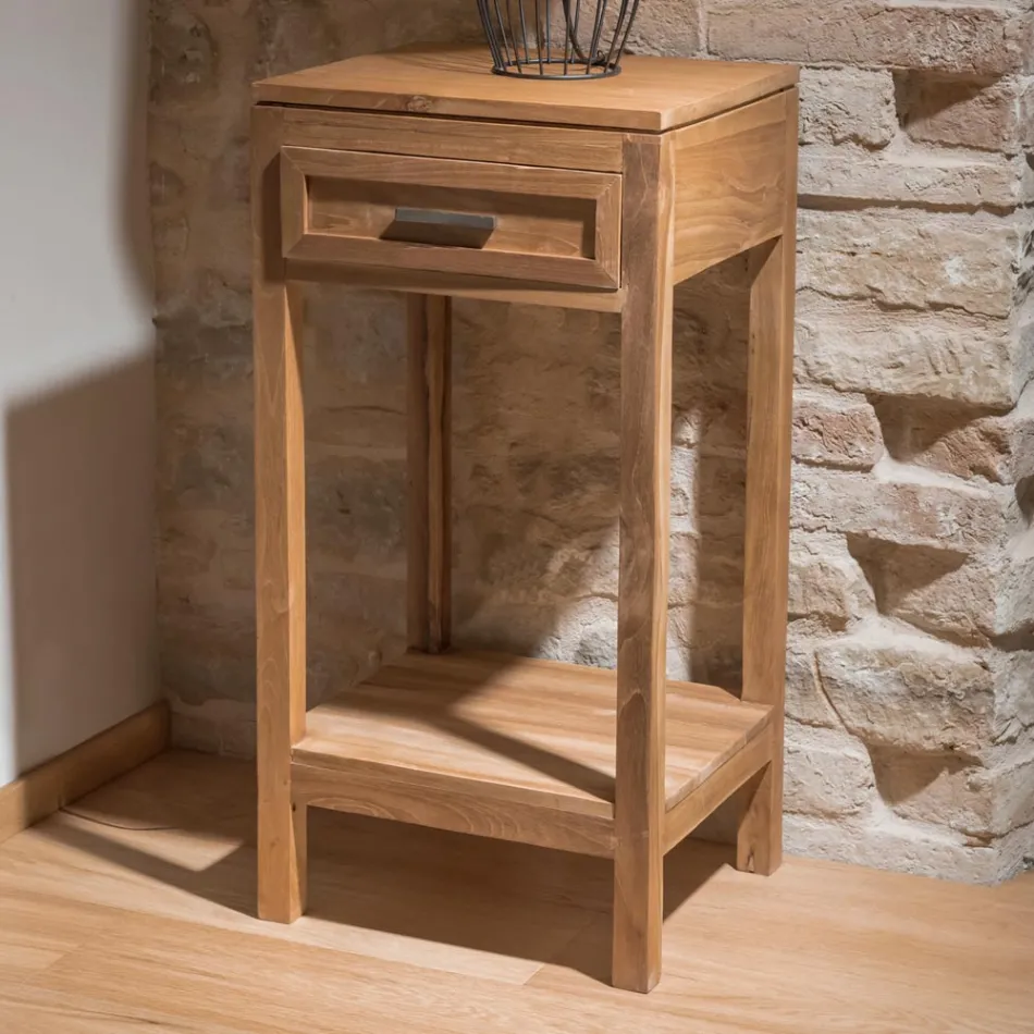 Soffbord i massiv teak med 1 låda - Akryl Viadurini