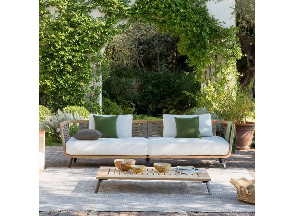 Rektangulärt trädgårdssoffbord i teak Tillverkat i Italien - Taranee Viadurini