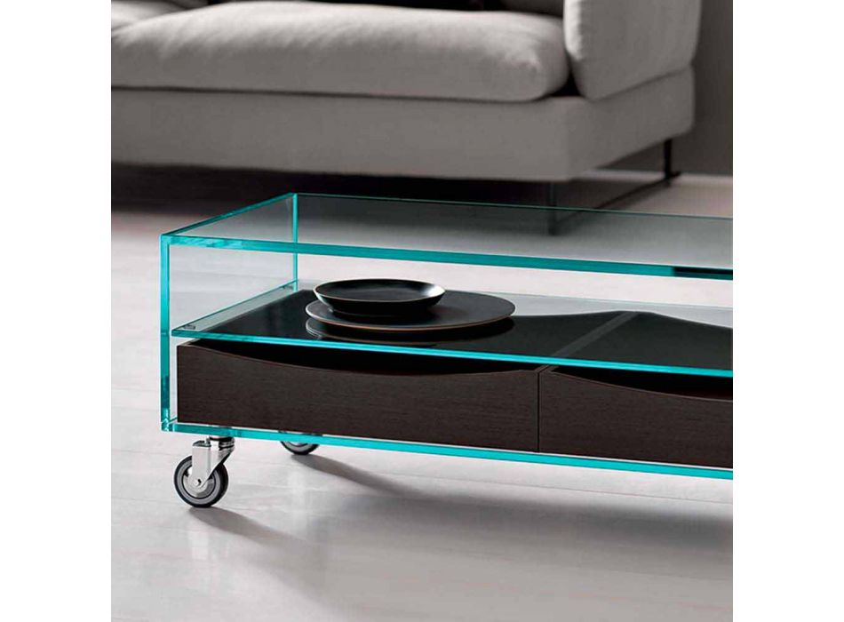Rektangulärt soffbord i Extralight Glass med lådor tillverkade i Italien - Ganzo Viadurini